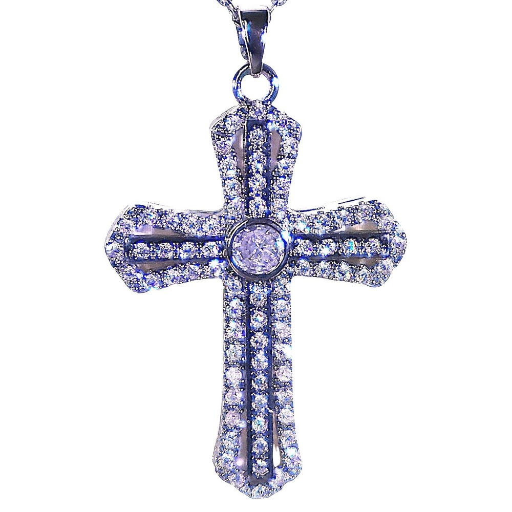 Swarovski Crystal Cross Necklace Silver Overlay Pendant Religious Bling New